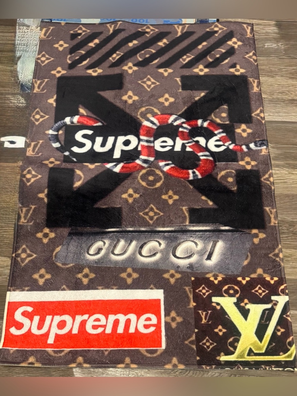 Designer Logo Patchwork Rug/Wall Decor - Brown LV/Supreme/off-white collab
35x24